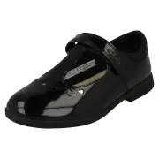 Clarks 'Magic Step Lo' Black Leather T-Bar Hook & Loop Strap School Shoes