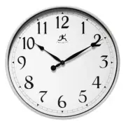 Wall Clock Silver 18 in. Round Black Metal Hands Non-Ticking Quartz Movement