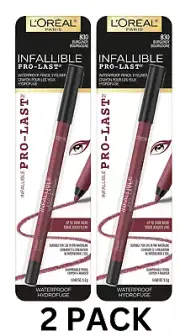 2 Pack L'Oreal Paris Infallible Pro Last Waterproof Pencil Eyeliner, Burgundy
