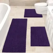 Upgrade Extra Large Bathroom Rug 48"x20"+ 24"x17"+ U Shape 20"x24" Dark Purple