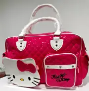 Hello Kitty Duffle Hand bag Suitcase, Hot Pink/White, PVC, Large capacity