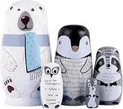 Yoption 5Pcs Russian Matryoshka Dolls Handmade Wooden Polar Bear Penguin Nesting Dolls Set for Kids Christmas Birthday Toy Gift (Polar Bear)