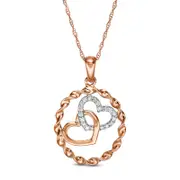 0.1 CT. T.W. Natural Diamond Double Outline Heart Twist Circle Pendant in 10K Rose Gold