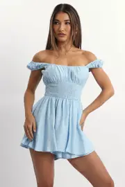 Blue Playsuit Gathered Bust - Size 16XL, Women's Playsuit