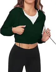 [FKEEP] Cropped Zip Up Hoodie Women Jacket Top Sweatshirt Casual Basic Gym Workout Sport