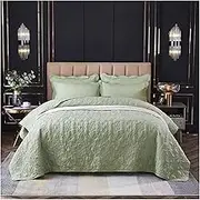KUSQDT High-Grade Bedspread On The Bed Embossing Cotton Double Bed Plaid Quilt Bed Cover Blanket Quilted Bed Sheet Bed Linen Bedspreads 3-Piece Comforter Set Sheets(Light Green,2pillowcase48x74cm)