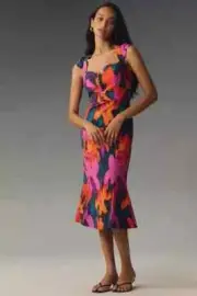 NWT Anthropologie The Cecily Fit & Flare Sweetheart Dress Size S Orange #9J410