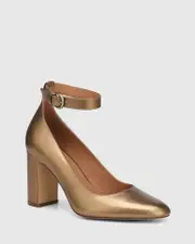 Porcha Bronze Metallic Leather Block Heel Pump