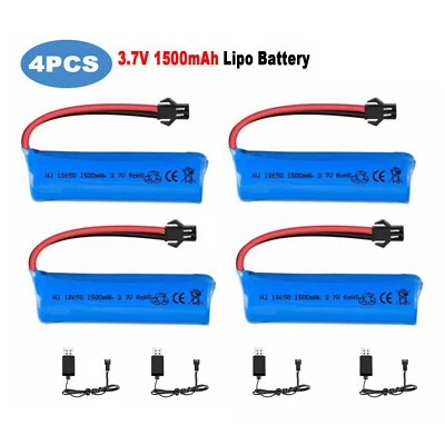 4pack 3.7V 1500mAh Lipo Battery w/ SM Plug USB Charger for RC Off Road Truck Car