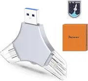 USB 3.0 Flash Drive 64gb for iPhone, 3in1 External Memory Picture Keeper Storage Stick for Photo/Video/Data Saver/Backup, V4.96High Speed Thumb Drives for iPhone/iPad/Android/PC - Putty
