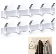 2-Pack Coat Rack Wall Mounted ，Heavy Duty Aluminum，5 Double Hook Metal Coat Hook，Modern White Coat Hook Rails Wall Hook Rack for Entryway，Kitchen，Bathroom，Closet (White)