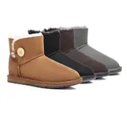 AUSTRALIAN SHEPHERD® UGG Boots Double Face Sheepskin Wool Mini Button - Grey / AU Ladies 10 / AU Men 8 / EU 41