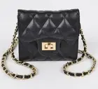 Quilted Black Mini Wallet Bag Vegan Leather Purse Gold Crossbody Chain Strap