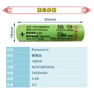 Panasonic 日本 NCR18650GA鋰電池 2入組 附電池收納盒 3450mAh