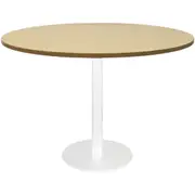 Rapidline Circular Meeting Table White Satin Disc Base 1200mm Natural Oak Top