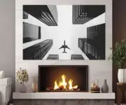 Plane In The Sky Black & White Wall Art Canvas Unframed Print Art