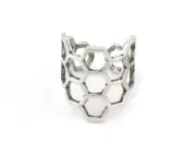 Honey Comb Ring, Adjustable Antique silver plated brass 8US size 5217