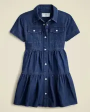 New Crewcuts Girl Dark Wash Denim Short Sleeve Patch Pocket Shirt Dress 12