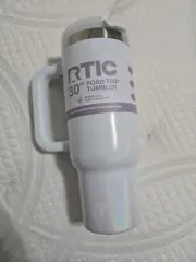 RTIC 30 oz Ceramic Lined Road Trip Tumbler White Glitter 3-In-1 Straw Lid NWT!