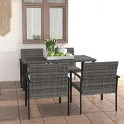 5 Piece Garden Dining Set Poly Rattan Grey Patio Bar Sets