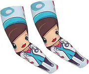 [FHEDVBN] Cute Nurse Arm Sleeves Compression Arm Covers for Men Women Outdoor Sun Sleeves Cooling Sports Sleeve, Black