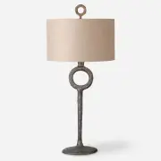 Rustic Hammered Cast Iron Textured Ring Table Lamp 35 in Minimalist Bronze Metal