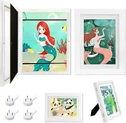 Picture Frame Children's Drawings A4, Pack of 2 Children's Art Frame Front Opening, Wooden Children's Art Frame, Hinged Art Photo Frame for Art Projects, School, Home (White)