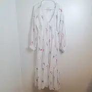 Asos White Floral Embroidered Button Through Coquette Maxi Tea Dress Size 10