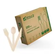 200Pc Disposable Cutlery, Forks Knives Spoons Combo Pack Utensils Compostable