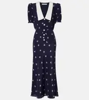 [Alessandra Rich] Alessandra Rich Printed silk midi dress AU 10 blue