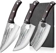 [HAOLEYAO] 3PCS Butcher Knife Set Hand Forged Chef Knife Boning Knife, Outdoor Cooking, High Carbon Steel Meat Cutting Knife for Kitchen Camping BBQ