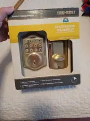 NEW Tru - Bolt Electronic Deadbolt Bright Brass w/ LED backlit pad NWT One touch