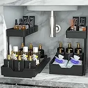 2Pack Under Sink Organizer Storage Pull Out Cabinet Organizer 2-Tier Slide Out Sliding Shelf Under Cabinet Storage Multi-Use for Under Kitchen Bathroom Sink Organizers