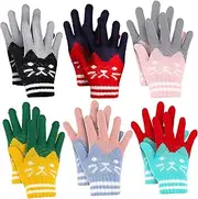 [DEARMAMY] 6pairs Boy Girl Knitted Gloves Cute Kitten Pattern Warm Mittens for Boys and Girls for Outdoor Activities Bulk Combinations