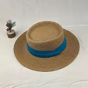 [DJH] Womens Sun Hat,Hand-Woven Ladies Sun Caps Round Flat Top Straw Beach Hat Summer Hats Holiday for Women,Beige,C