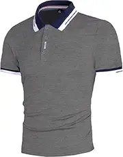 [VgueElegc] Men's Muscle Button Running Shirt Slim Fit Athletic Bodybuilding T-Shirts Color Block Short Sleeve T Shirt, Gray, Medium