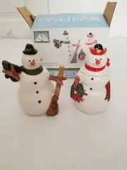 Oneida Snow Family Hand Painted Sugar & Creamer Snowmen Set Warren Kimble NEW