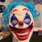 Smiling Clown Halloween Mask Accessory with Electric Blue Wig