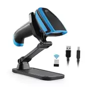 Barcode Scanner Wireless, 1D Laser Barcode Reader with Stand 1D Wireless Blue