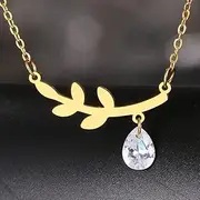 [SHMAZ] Stainless Steel Necklaces Leaf Crystal Zircon Pendant Chain Charm Accessories Choker Necklace For Women