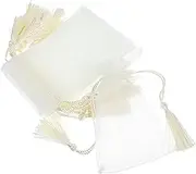 Vaguelly 10 Pcs Wrapping Bag Clear Transparent Favors Drawstring Sheer Party Reusable Sachet Wedding Pouch Bags Jewelry Packaging Bag Transparency Tassels Jewelry Bags Beige Organza