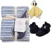 Burt's Bees Baby Unisex Baby Gift Set - Reversible Jersey Blanket, Adjustable Infant Booties & Plush Toy, 100% Organic Cotton Essentials Bundle