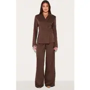 Chocolate Woven Tailored Wide Leg Pants, Chocolate