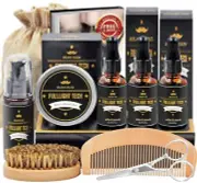 FULLLIGHT TECH Men's Beard Grooming & Care Kit - Wash, 3 Beard Oils, Balm, Comb,