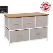 West Avenue Medium 5-Drawer Storage Chest Cube Timber Steel Fabric Home - Grey
