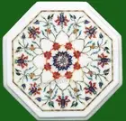 Shiny Stone Side Table Top , White Marble Coffee Table , Lawn End Table for Home