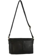 [PIERRE CARDIN] Leather Woven Design Crossbody Bag in Black