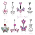 Belly Button Ring Bar Butterfly Pink Floral Sexy NAVEL RING Dangle Body Piercing