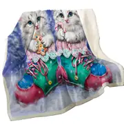 Christmas Winter Boots with Cute Grey Kittens Throw Blanket