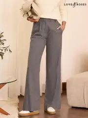 Love & Roses Grey Premium Brushed Flannel Wide Leg Trousers with Wool (U74699) | $82